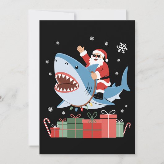 Santa Riding Shark Christmas Pajama Cute Ocean  招待状 (正面)