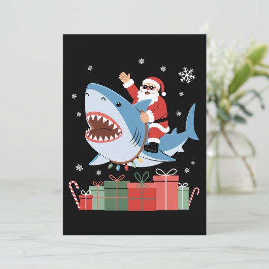 Santa Riding Shark Christmas Pajama Cute Ocean  招待状 (スタンド正面)