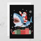 Santa Riding Shark Christmas Pajama Cute Ocean  招待状 (正面/裏面)