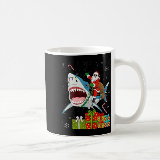 Santa Riding Shark Christmas Pajama Cute Ocean Ani コーヒーマグカップ (右)