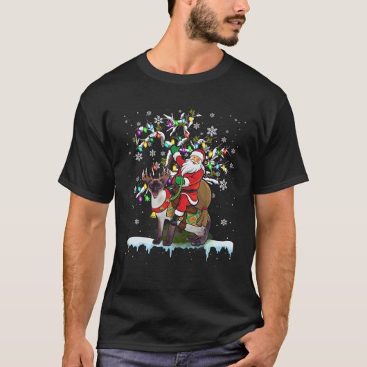 Santa Riding Siamese Cat Xmas Tree Santa Cat Lover Tシャツ (正面)