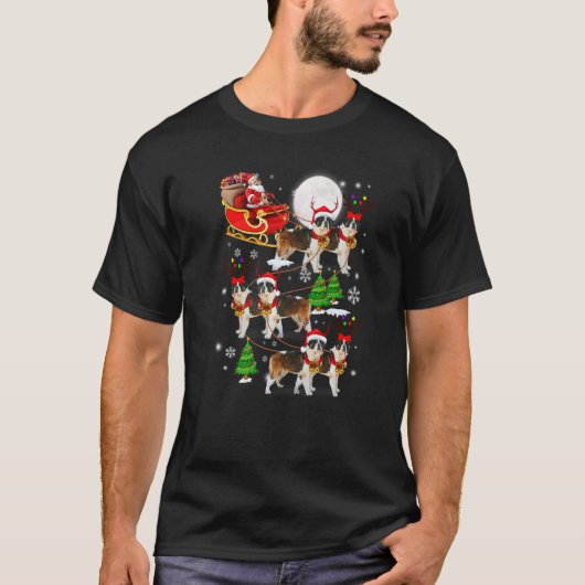 Santa Riding St Bernard Sleigh Christmas Santa Rei Tシャツ (正面)