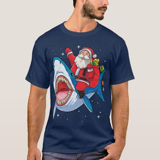 Santa Riding T Shirt Christmas Gifts Galaxy Space  Tシャツ (正面)