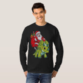 Santa Riding Triceratops Dinosaur Christmas Boys K Tシャツ (正面フル)