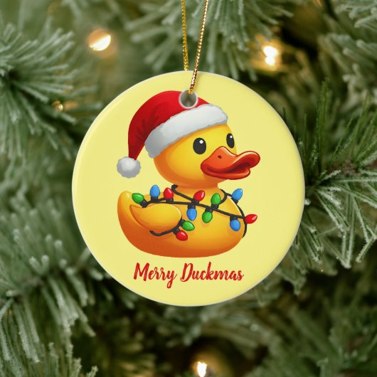 Santa Rubber Duck Christmas Merry Duckmas Funny セラミックオーナメント (ツリー)