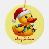 Santa Rubber Duck Christmas Merry Duckmas Funny セラミックオーナメント (正面)