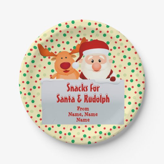 Santa Rudolph 7のスナックの名前を追加 ペーパープレート (正面)
