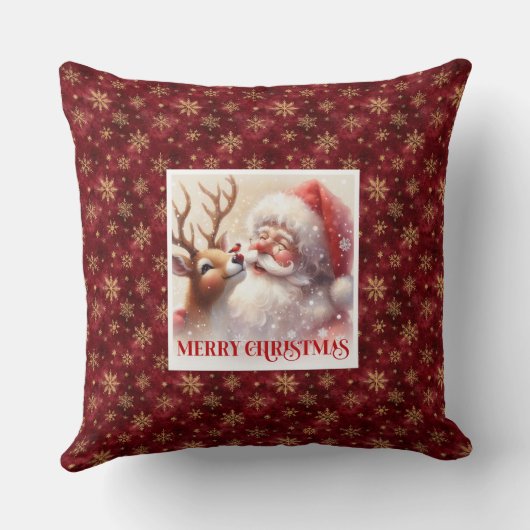 Santa Rudolph Christmas Pillow Cute Classic Design クッション (裏面)