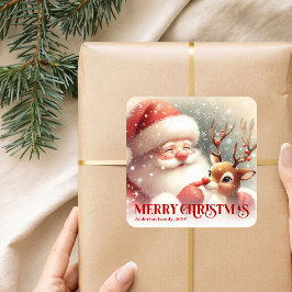 Santa Rudolph Custom Name Merry Christmas Gift  スクエアシール