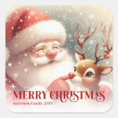 Santa Rudolph Custom Name Merry Christmas Gift スクエアシール (正面)