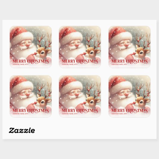 Santa Rudolph Custom Name Merry Christmas Gift スクエアシール (シート)