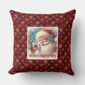 Santa Rudolph Joyful Xmas Pillow Classic Christmas クッション (正面)