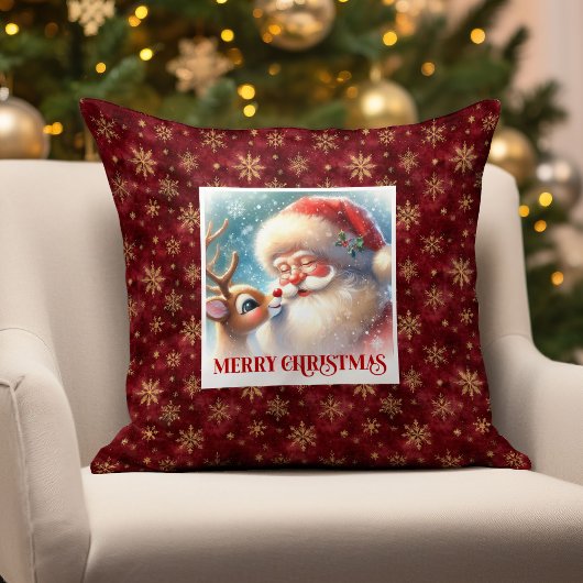 Santa Rudolph Joyful Xmas Pillow Classic Christmas クッション