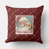 Santa Rudolph Merry Xmas Pillow Cute Holiday Style クッション (正面)