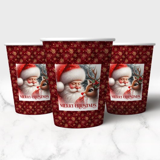 Santa Rudolph Reindeer Cups for Kids Party 紙コップ