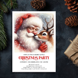 Santa Rudolph Traditional Holiday Party Invitation 招待状