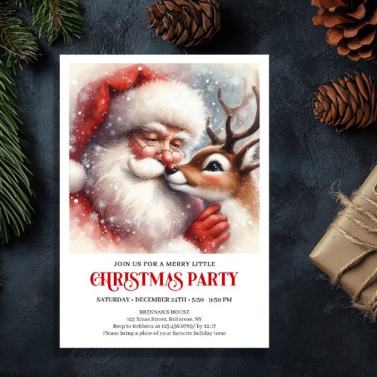 Santa Rudolph Traditional Holiday Party Invitation 招待状