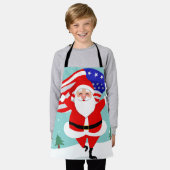 Santa running with american flag エプロン (着用した状態)