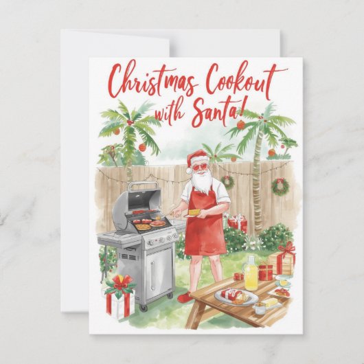 Santa’s Christmas Barbecue – Modern Watercolor シーズンカード (正面)