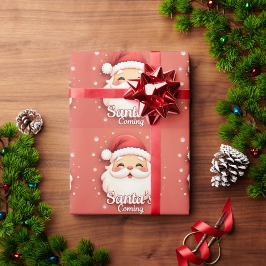 Santa’s Coming Cute Christmas Wrapping Paper ラッピングペーパー (クリスマスギフト)