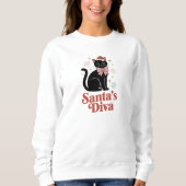 Santa’s Diva Cute Christmas Cat for Her スウェットシャツ (正面)