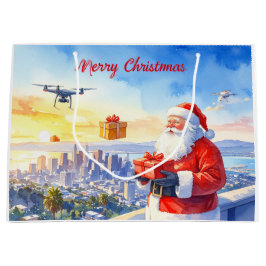 Santa’s Drone Delivery Working on Christmas  ラージペーパーバッグ