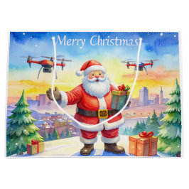 Santa’s Drone Delivery Working on Christmas  ラージペーパーバッグ