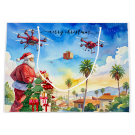 Santa’s Drone Delivery Working on Christmas  ラージペーパーバッグ