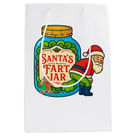 Santa’s Fart Jar Funny Christmas ミディアムペーパーバッグ (正面)