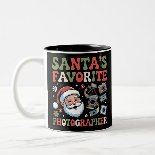 Santa’s Favorite Photographer Christmas Gift Funny ツートーンマグカップ (左)