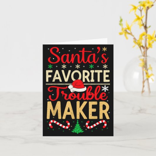 Santa’s Favorite Trouble Maker Funny Christmas カード (黄色い花)