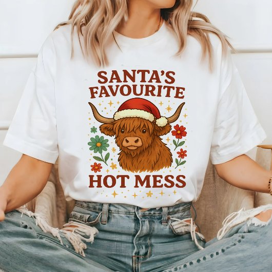 Santa’s Favourite Hot Mess Highland Cow Christmas, Tシャツ