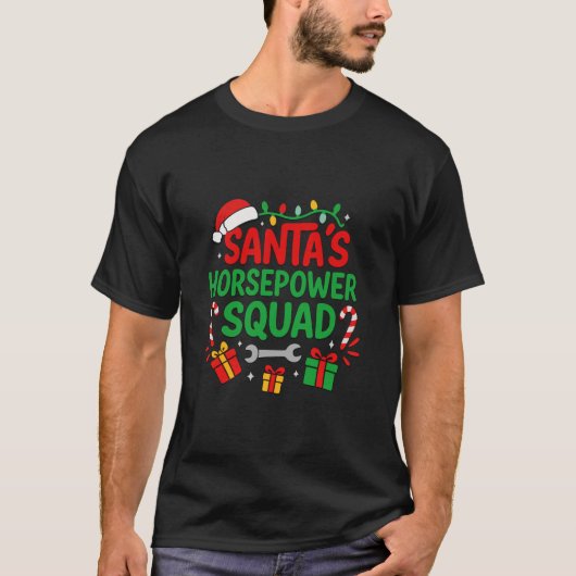 Santa’s Horsepower Squad Funny Christmas Racing Tシャツ (正面)