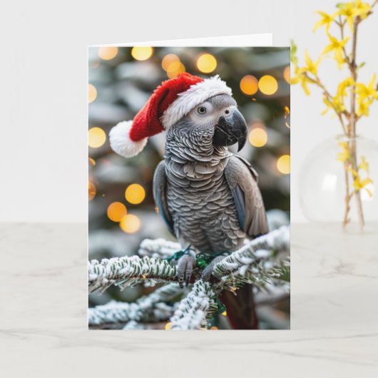 Santa’s Little African Grey Helper カード (黄色い花)