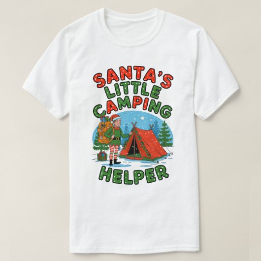 Santa’s Little Camping Helper Christmas Elf Design Tシャツ (デザイン正面)
