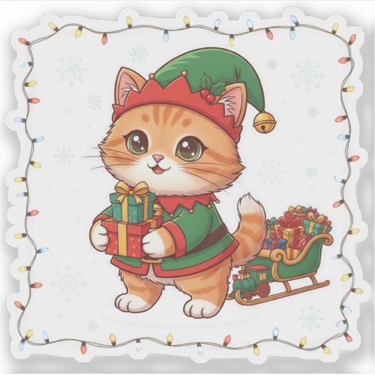 Santa’s Little Helper Cat Elf Costume Christmas  シール (正面)