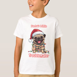 Santa’s Little Troublemaker – Funny Christmas Pug  Tシャツ
