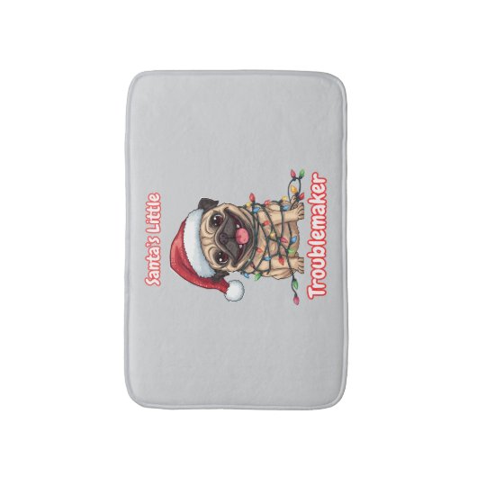 Santa’s Little Troublemaker Pug Bath Mat バスマット (正面縦)