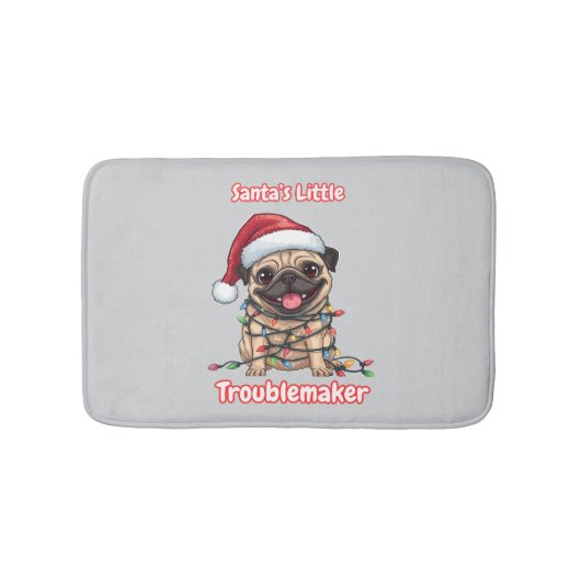 Santa’s Little Troublemaker Pug Bath Mat バスマット (正面)