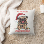 Santa’s Little Troublemaker Pug Throw Pillow クッション (ブランケット)