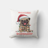 Santa’s Little Troublemaker Pug Throw Pillow  クッション (正面)