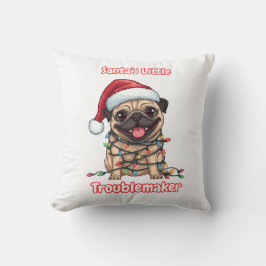 Santa’s Little Troublemaker Pug Throw Pillow  クッション