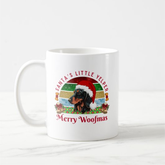 Santa’s Little Yelper, Funny Dachshund Christmas コーヒーマグカップ (左)