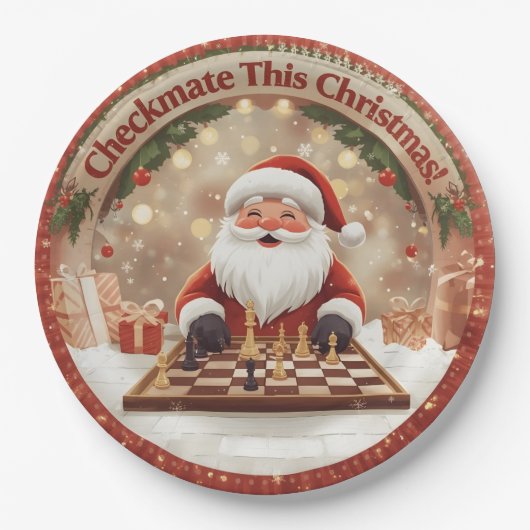 Santa’s Next Move – Funny Chess Christmas Paper Pl ペーパープレート (正面)