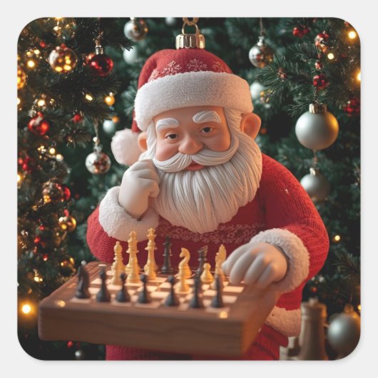 Santa’s Next Move – Funny Chess Christmas Sticker スクエアシール (正面)