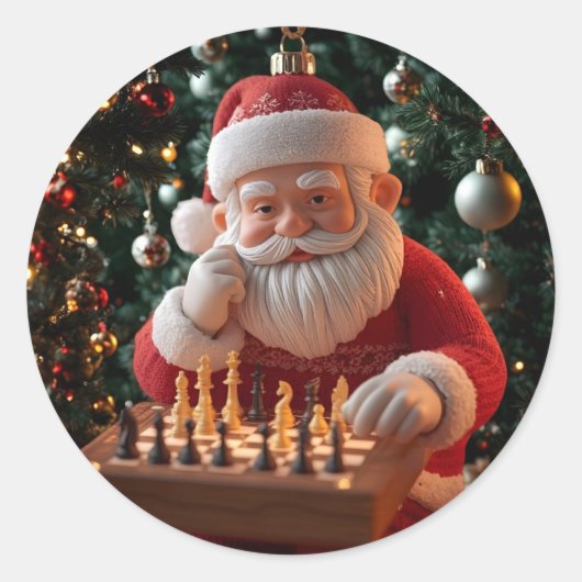 Santa’s Next Move – Funny Chess Christmas Sticker ラウンドシール (正面)