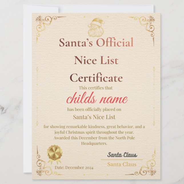 Santa’s Nice List Certificate   レターヘッド (正面)