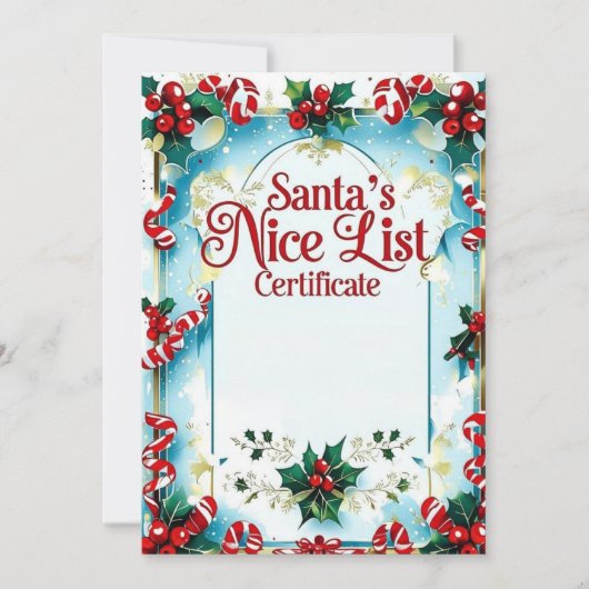 Santa’s Nice List Certificate for Boys 招待状 (正面)