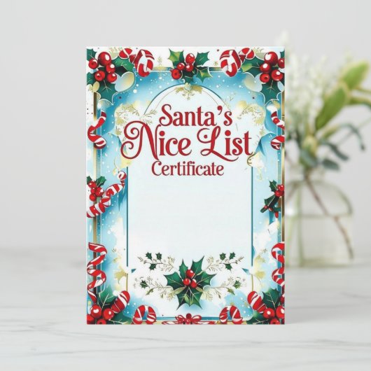 Santa’s Nice List Certificate for Boys 招待状 (スタンド正面)