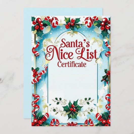 Santa’s Nice List Certificate for Boys 招待状 (正面/裏面)